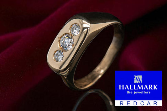 Preloved three stone diamond signet ring