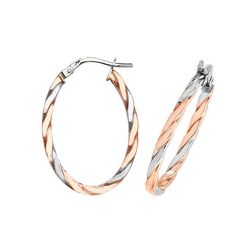 9CT ROSE/WHT GOLD OVL HOOP EARRINGS ER1041RW-V3