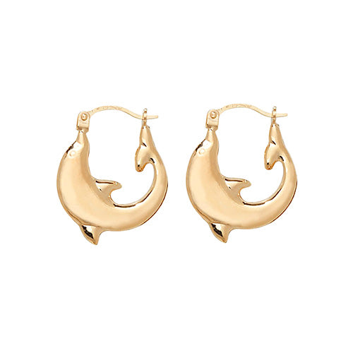 9CT YEL GOLD DOLPHIN CREOLE EARRINGS ER488