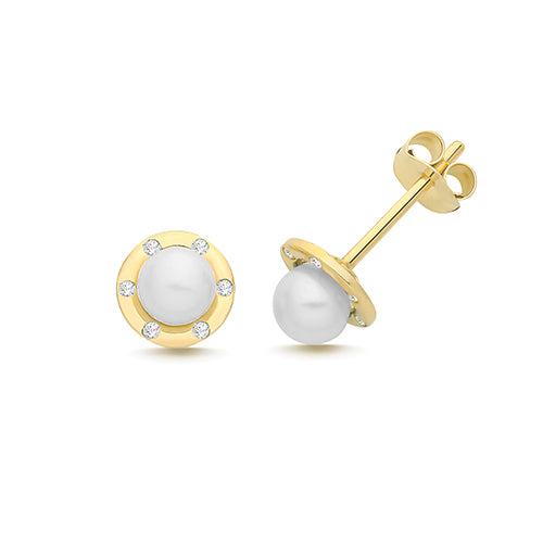 9CT YEL GOLD FRESHWATER PEARL & CZ STUDS ES2098