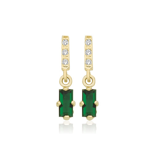 9ct Yellow Gold Emerald Green Cubic Zirconia Baguette Drop Studs ES2165E