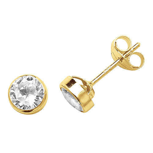 9ct Yellow Gold Round Cubic Zirconia Stud Earrings ES232S