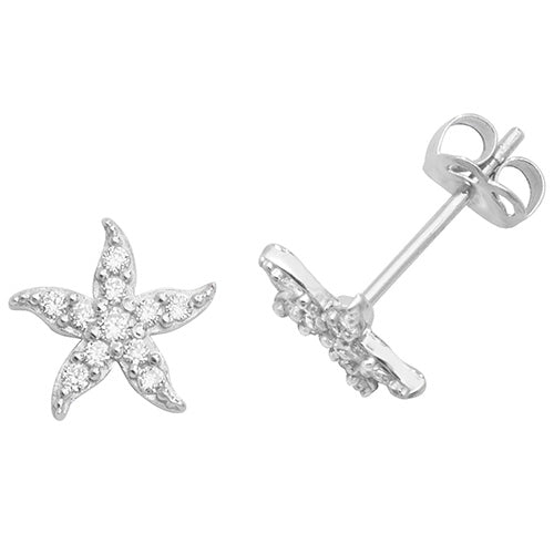9CT WHT GOLD CZ FISHSTAR STUD EARRINGS ES459W