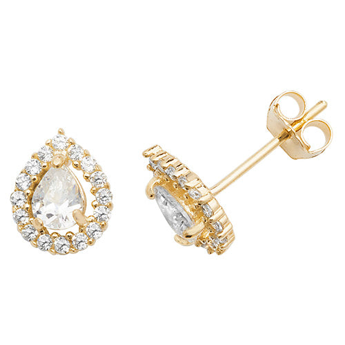 9CT YEL GOLD PEAR SHAPE CZ STUD EARRINGS ES526