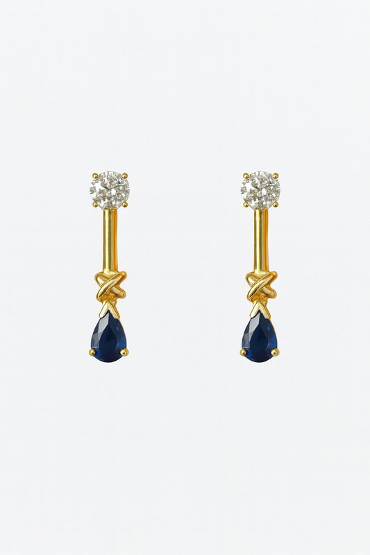 Preloved Blue and White Sapphire Drop Earrings 9371