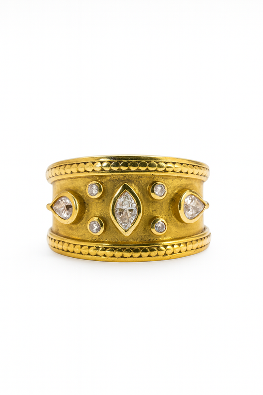 Preloved Yellow Gold Etruscan Style Diamond Set Ring SH9402