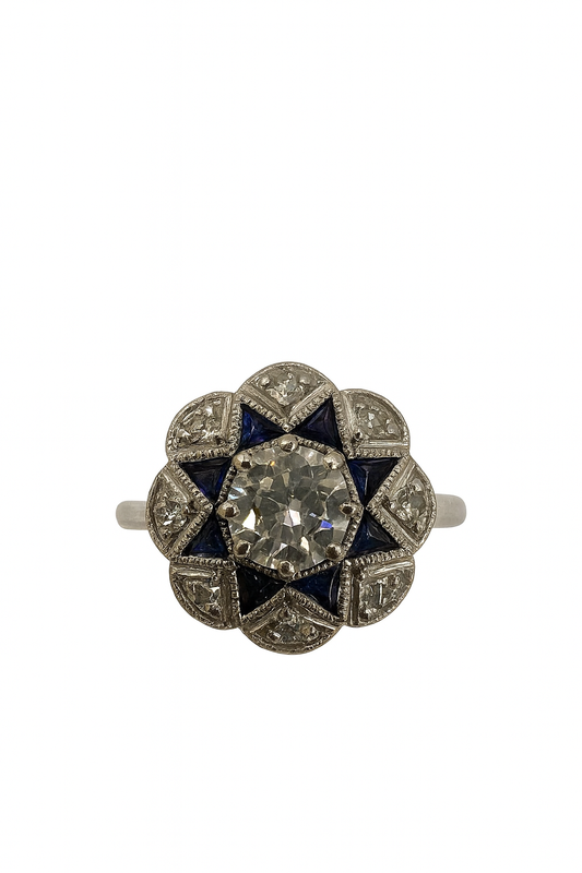 Preloved 18ct & Platinum Sapphire and Diamond Cluster Ring 8658