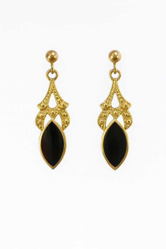 Preloved Yellow Gold Whitby Jet Earrings 9175