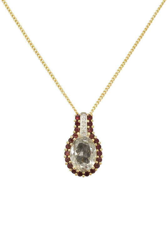 Preloved Smoky Quartz, Garnet and Diamond Pendant RC15
