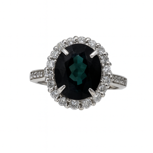 Preloved Indicolite and Diamond Ring 268