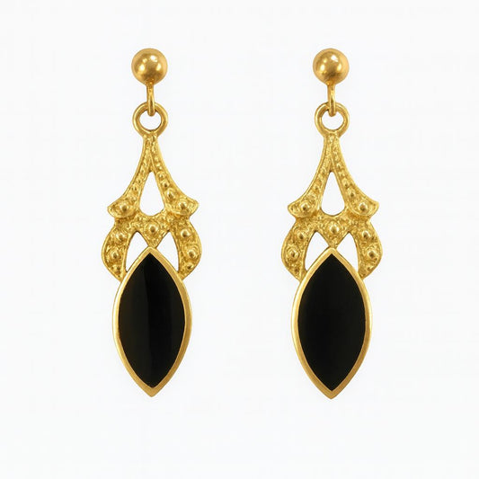 Preloved Yellow Gold Whitby Jet Earrings 9175